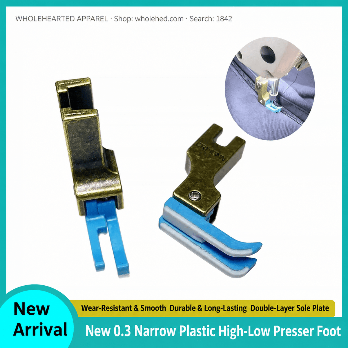 1842★ Nuovo piedino premistoffa alto-basso da 0.3 cm per macchine da cucire industriali, suola in plastica al teflon per cucire cerniere e realizzare impunture.