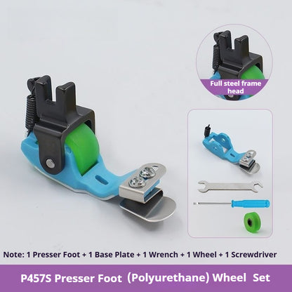 1885★ Adjustable Teflon Roller Presser Foot for Sewing Machines, Downward Folding Edge Guide and Hemming Attachment★