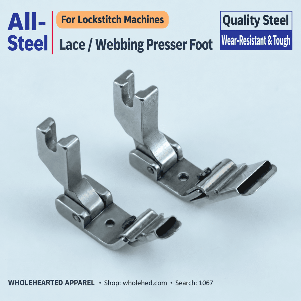 1067★ All-Steel Presser Foot for Computerized Lockstitch Sewing Machines, Back Neck Tape, Webbing and Lace Guide.