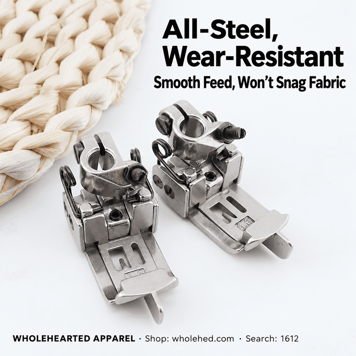 1612★ All-Steel High-Low Grooved Presser Foot with 5.6 mm Needle Spacing for 3-Needle 5-Thread Coverstitch Machines, Suitable for Thick and Thin Fabrics.