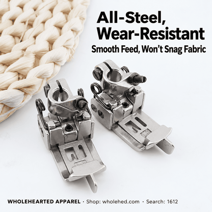 1612★ All-Steel High-Low Grooved Presser Foot with 5.6 mm Needle Spacing for 3-Needle 5-Thread Coverstitch Machines, Suitable for Thick and Thin Fabrics.