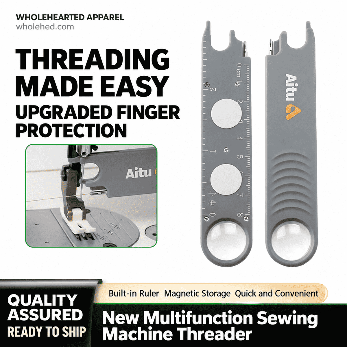 1932★ Multifunction Sewing Machine Needle Threader with Seam Ripper Magnetic Attachment Ruler and Magnifier.
