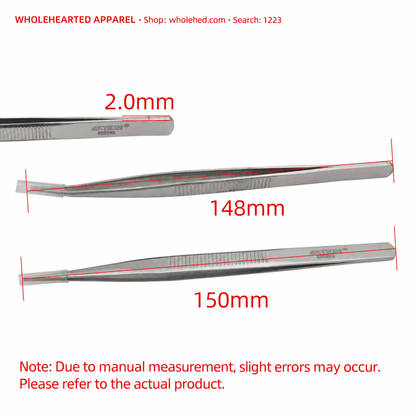 1223★ Lightweight Stainless Steel Straight-Tip Tweezers with Mirror-Polished Finish and Non-Slip Grip for Garment Production.
