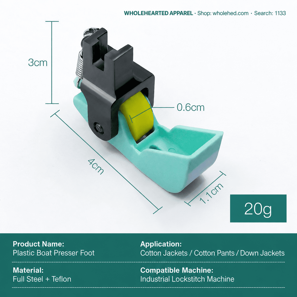 1133★ Piedino premistoffa a rullo in plastica a forma di barchetta per macchine da cucire industriali, per imbottitura in cotone e trapuntatura