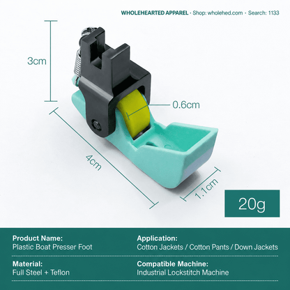 1133★ Piedino premistoffa a rullo in plastica a forma di barchetta per macchine da cucire industriali, per imbottitura in cotone e trapuntatura