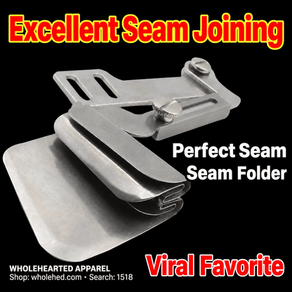 1518★ Industrial Flatbed Sewing Machine Seam Folder with Adjustable Dual-Layer Fabric Alignment and Straight-Grain Edge Folding Guide.