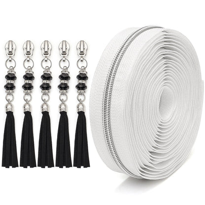 3089  Zipper No. 5 nylon is wearing silver tooth electroplated luggage zipper 4.5 meters zipper + 5 fringed sliders + stop = 1 pack