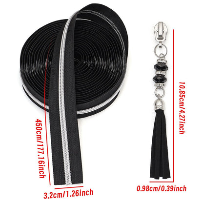 3089  Zipper No. 5 nylon is wearing silver tooth electroplated luggage zipper 4.5 meters zipper + 5 fringed sliders + stop = 1 pack