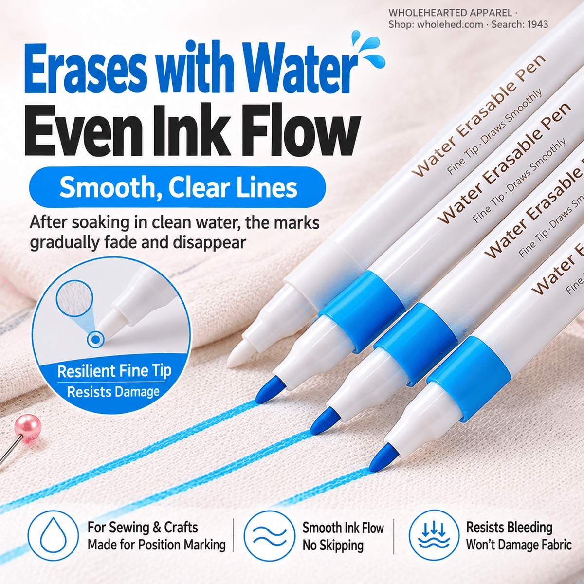 1943★ Marqueur textile effaçable à l’eau pour la couture, le tailleur et la confection de vêtements, stylo de traçage lavable