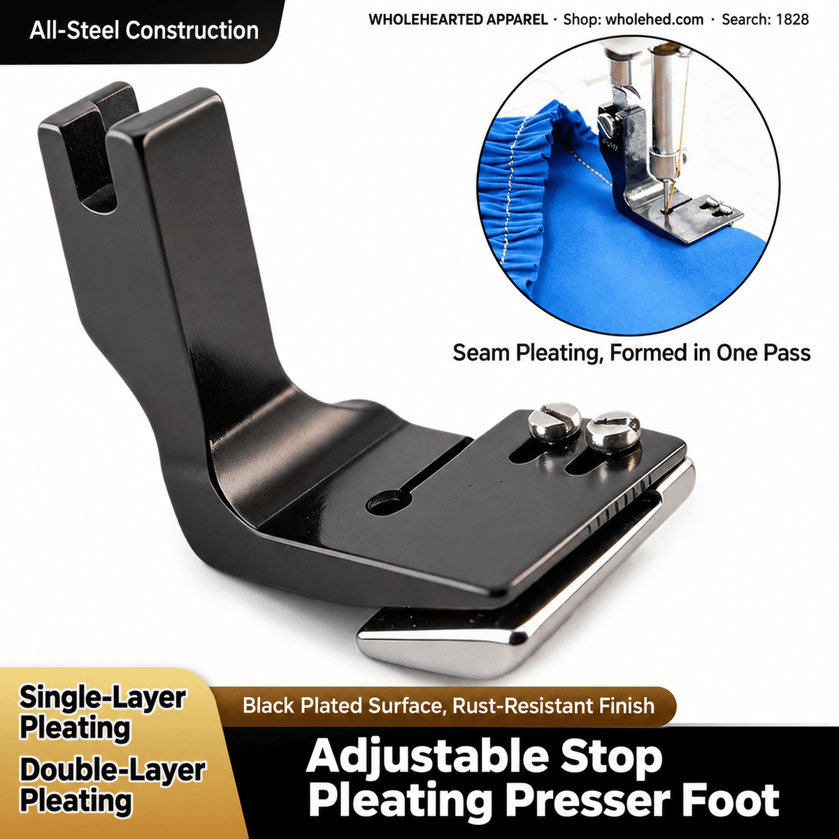 1828★ Adjustable Seam Guide Pleating Presser Foot for Double-Layer Fabric