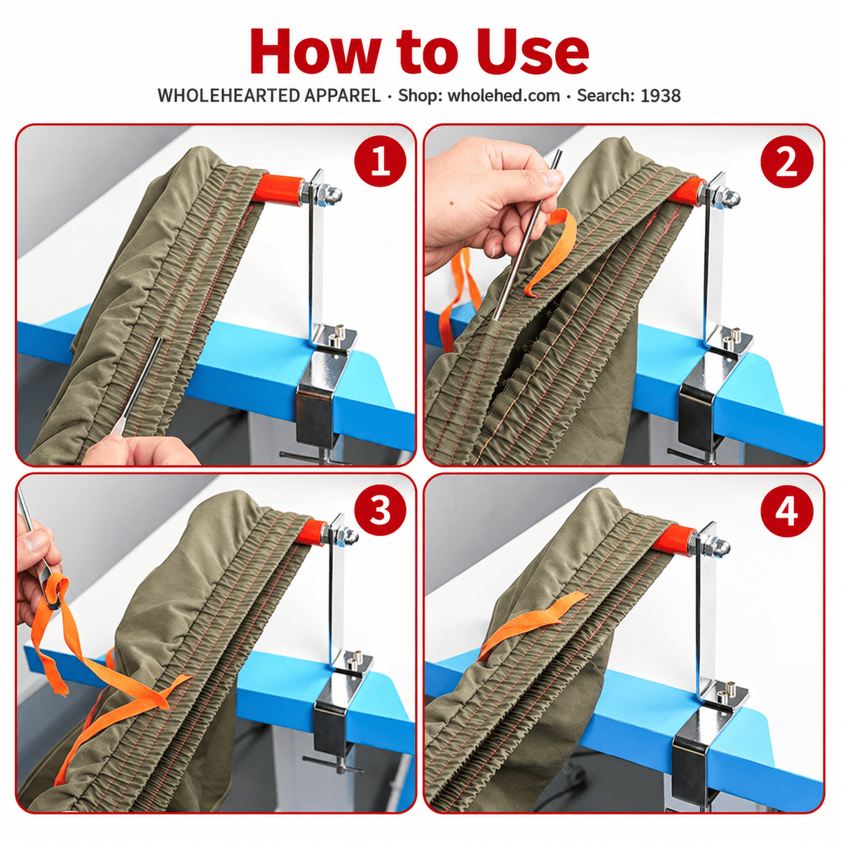 1938★ No-Drill Desktop Elastic Band and Waistband Drawstring Threader for Industrial Flatbed Sewing Machines