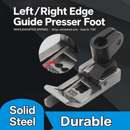 1181★ Left/Right Edge Guide Presser Foot for 3-Needle 5-Thread Coverstitch Machines, 5.6 mm Needle Gauge, 0.1/0.2 Topstitching.