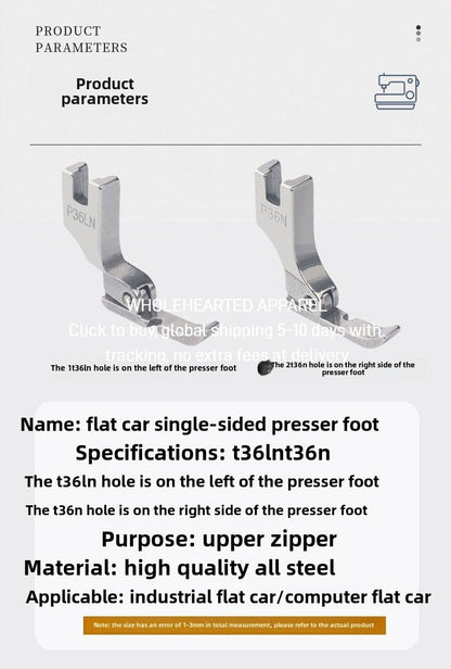 1500★  All-steel flat car left and right unilateral press foot invisible zipper press angle P36N P36LN plastic single press foot flat seam car