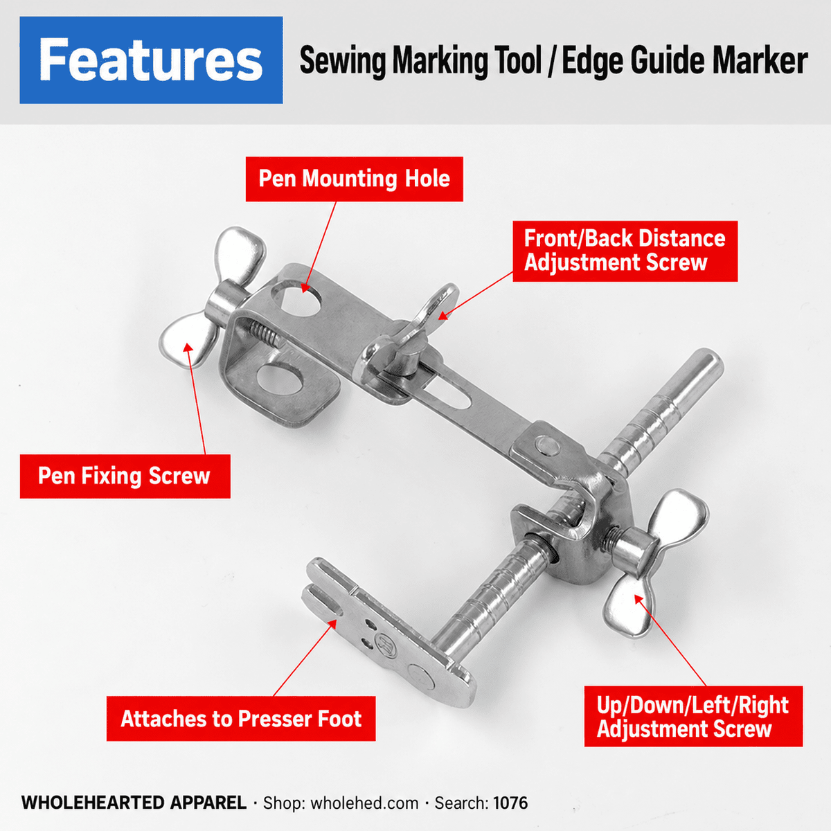 1076★ Adjustable Fabric Marking Guide for Computerized Flatbed Sewing Machines, Marks Fabric While Sewing.