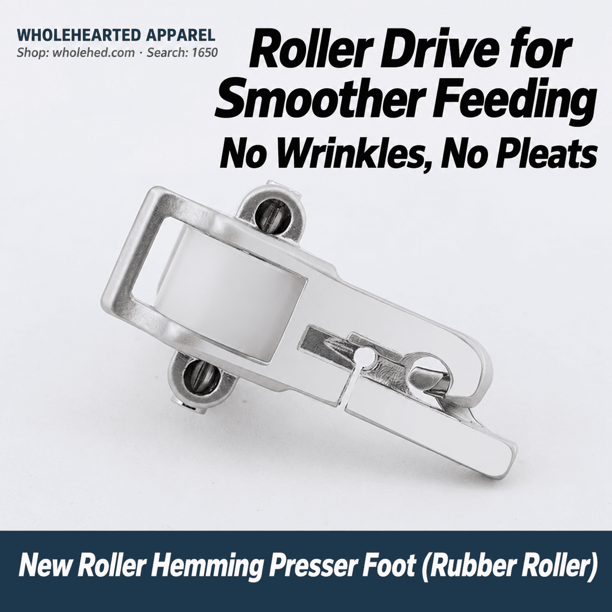 1650★ 0.3 Roller Hemming Presser Foot, Electroplated All-Steel Edge Folding Foot for Industrial Lockstitch Sewing Machines.