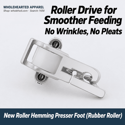 1650★ 0.3 Roller Hemming Presser Foot, Electroplated All-Steel Edge Folding Foot for Industrial Lockstitch Sewing Machines.