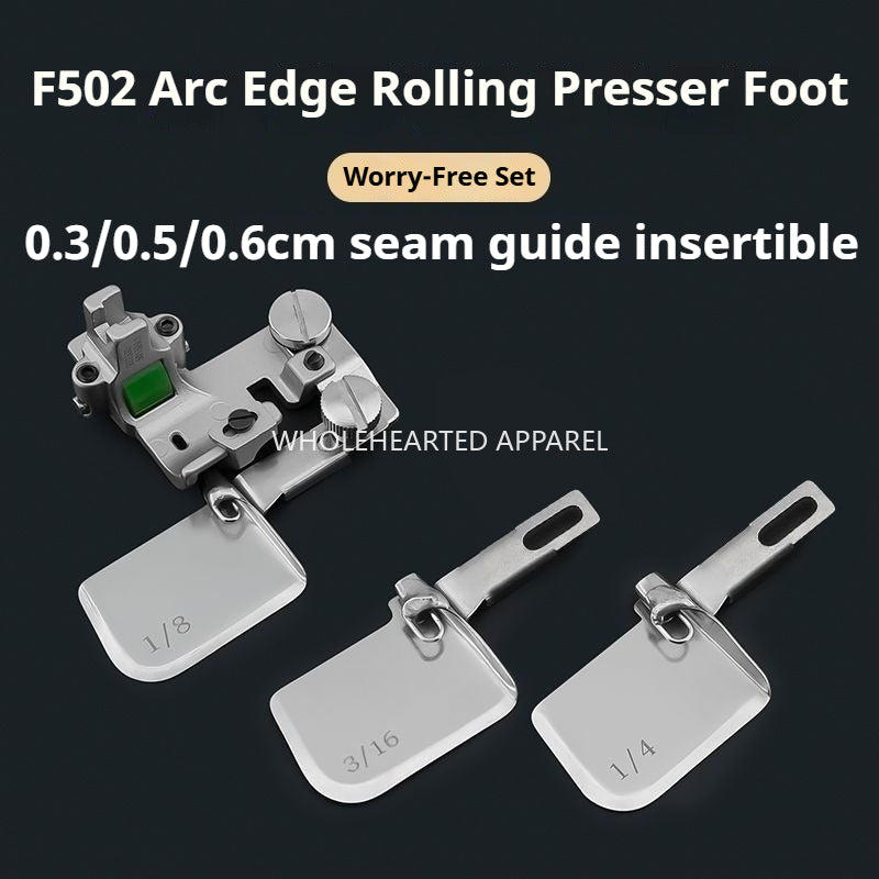 1754★ Nouveau pied ourleur courbe réglable F502, pied presseur à rouleau tout acier, adapté aux tissus légers en soie et en mousseline, accessoire de reliure populaire★