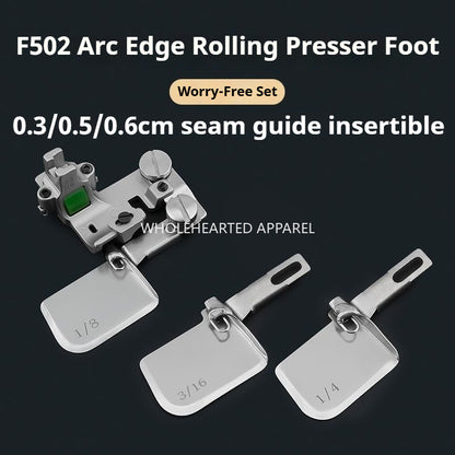 1754★ Nouveau pied ourleur courbe réglable F502, pied presseur à rouleau tout acier, adapté aux tissus légers en soie et en mousseline, accessoire de reliure populaire★