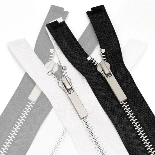 3103  Zipper No. 5 platinum open tail long slider black and white cloth edge metal silver tooth clothing bag DIY daily necessities available