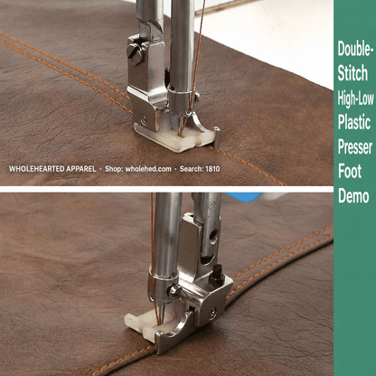 1810★ Double-Stitch High-Low Plastic Presser Foot with Thickened PTFE Sole All-Steel Shank and Adjustable Edge Guide