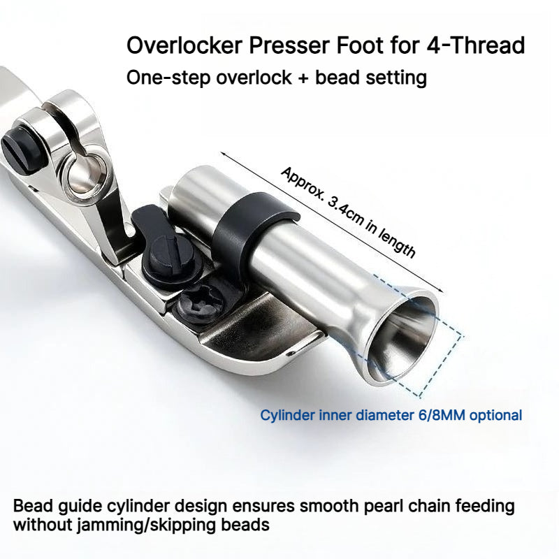 1909★ Four-Thread Overlock Beading Presser Foot, 6mm/8mm, Smooth Bead Sewing★