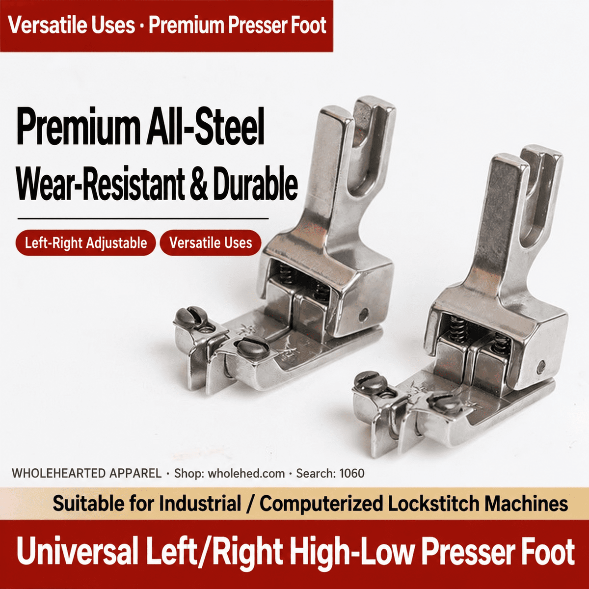 1060★ New Adjustable Left/Right High-Low Presser Foot with Edge Guide for Computerized Lockstitch Sewing Machines.