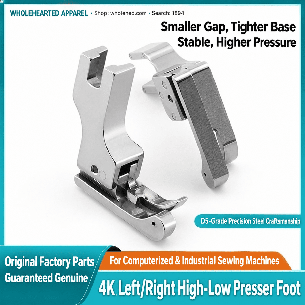 1894★ All-Steel High-Low Presser Foot for Straight-Stitch Sewing Machines, Left/Right 0.1/0.2 cm Edge Topstitching, Shirt Collars, Old Style
