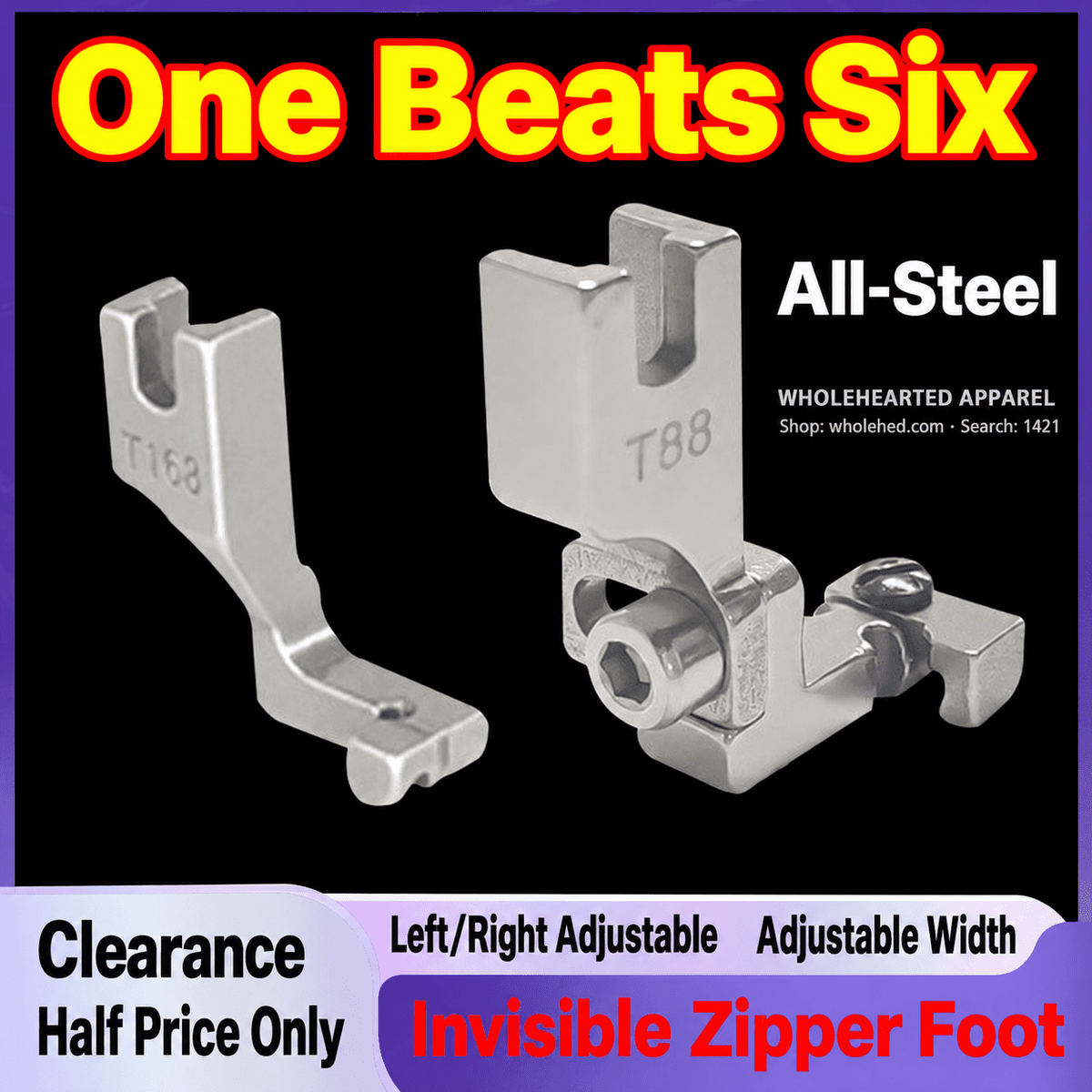 1421★ New T88 Multi-Purpose Adjustable Invisible Zipper Presser Foot for Computerized Flatbed Sewing Machines, Left/Right Single-Side Use