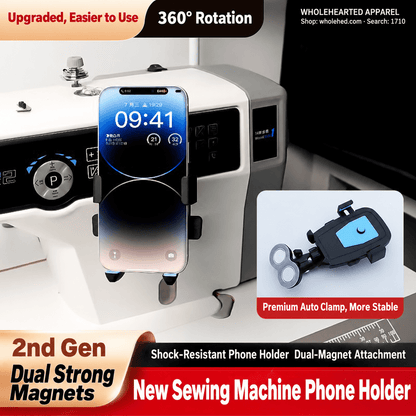 1710★ Premium Dual Magnetic Sewing Machine Phone Holder, Shock-Resistant and 360° Rotatable Sewing Accessory.