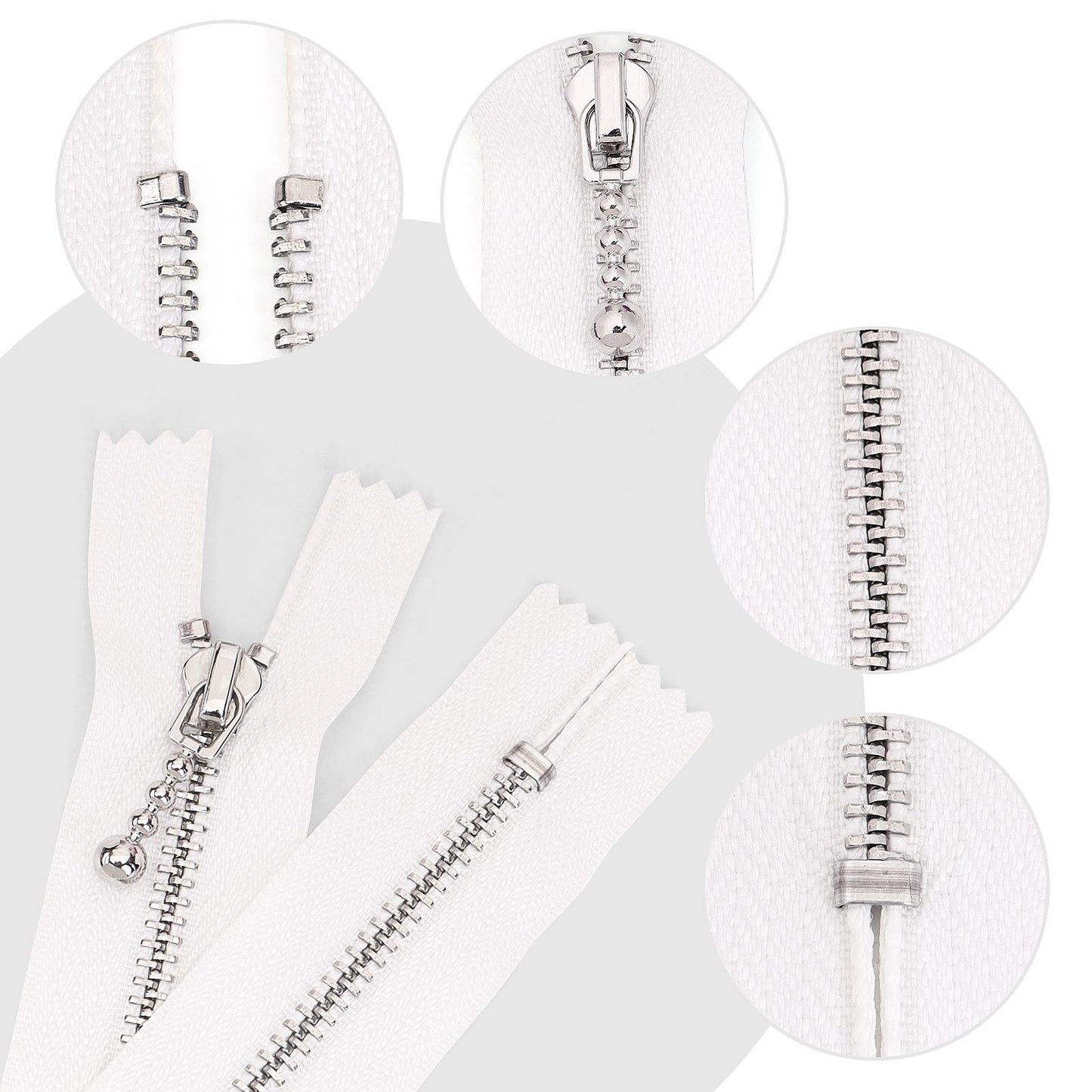 3094  Zipper No. 3 platinum closed tail not tail double small silver circle head double rear size silver circle white cloth silver tooth clothing bag DIY use