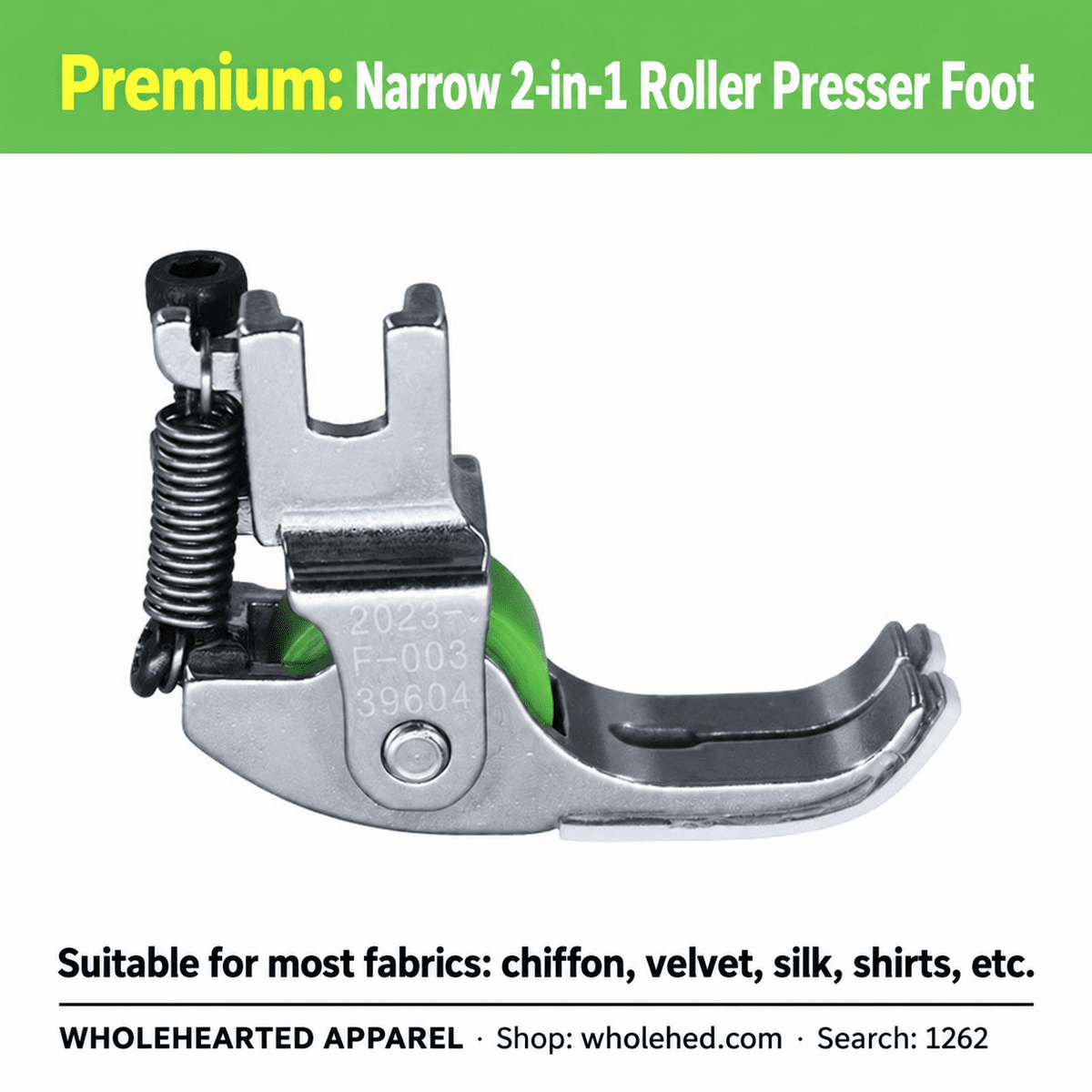 1262★ Premium Narrow 2-in-1 Teflon Roller Presser Foot for Thick Fabrics, Leather, Padded Jackets, Down Jackets & Curtains – Helps Prevent Fabric Jamming