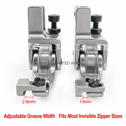 1007★ New Arrivals 2 | More Options | Adjustable Invisible Zipper Roller Presser Foot for Industrial Sewing Machines, Thick & Thin Fabrics and Cotton Cord Piping.