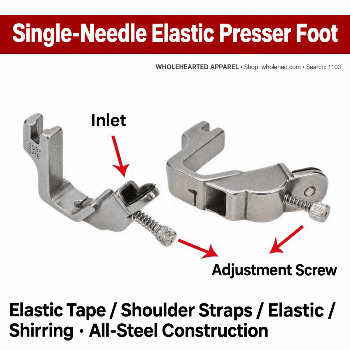 1103★ All-Steel Elastic Presser Foot for Shoulder Straps and Elastic Bands, Industrial Sewing Machine Accessory.