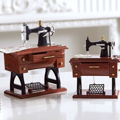 Caja de música con juguete de máquina de coser vintage 1878★ con mecanismo de movimiento, coleccionable de escritorio clásico.