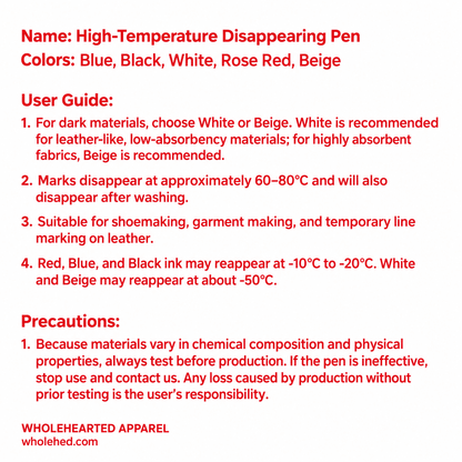 1397★ Heat-Erasable Fabric Marking Pen for Garment Sewing, Leather and Cloth.