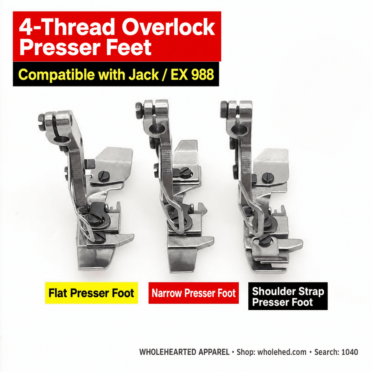 1040★ Narrow, Flat and Shoulder Strap Presser Feet for Jack and Pegasus EX 4-Thread Computerized Overlock Machines
