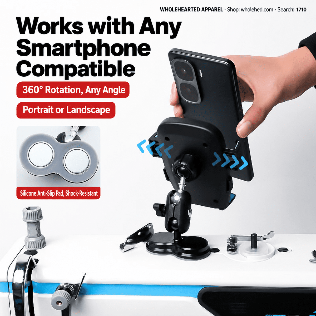 1710★ Premium Dual Magnetic Sewing Machine Phone Holder, Shock-Resistant and 360° Rotatable Sewing Accessory.