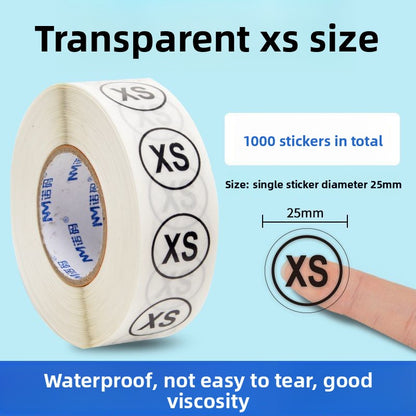 3226★  Transparent size sticker sticker clothing M S L XL XXL pants shoes and hats shoe box round self-adhesive children's clothing