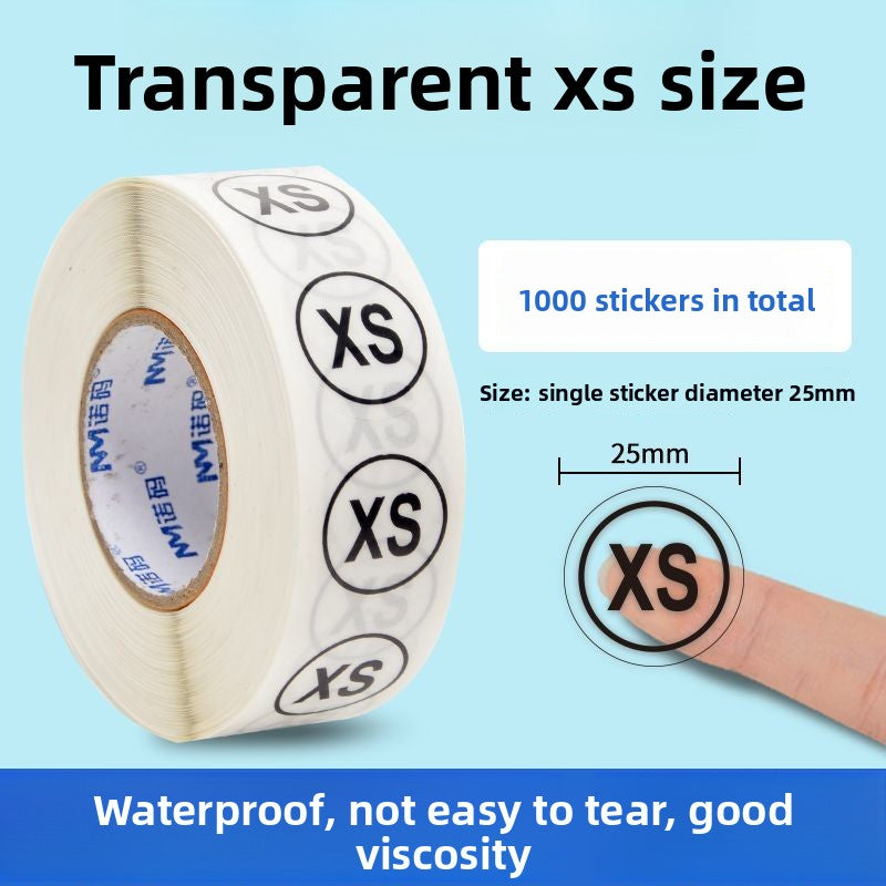 3226★  Transparent size sticker sticker clothing M S L XL XXL pants shoes and hats shoe box round self-adhesive children's clothing