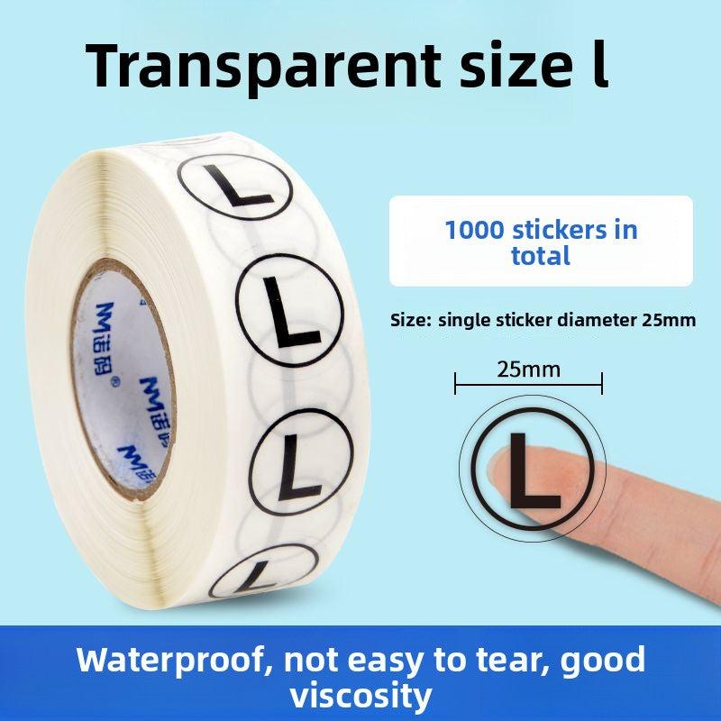 3226★  Transparent size sticker sticker clothing M S L XL XXL pants shoes and hats shoe box round self-adhesive children's clothing