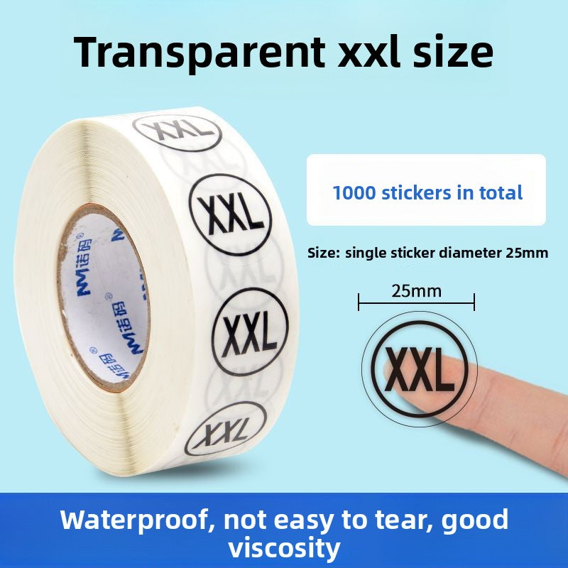 3226★  Transparent size sticker sticker clothing M S L XL XXL pants shoes and hats shoe box round self-adhesive children's clothing