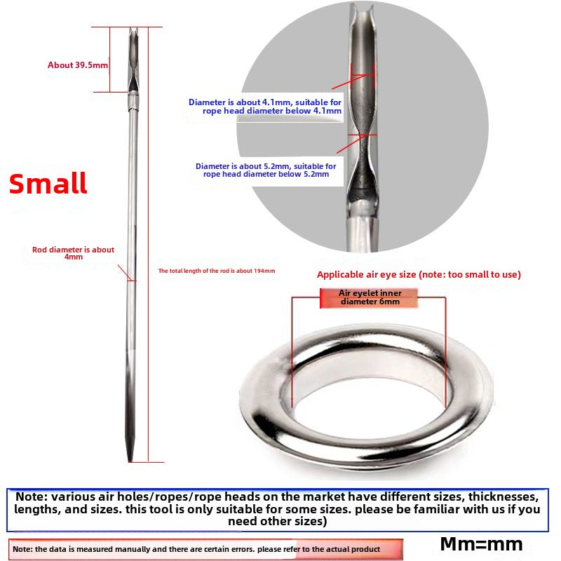 1470★ New pneumatic eye button door rope threading tool, hat waist belt pneumatic eye can wear rope head