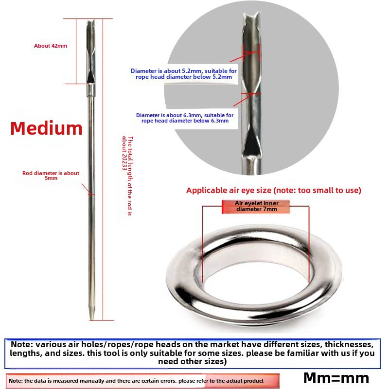 1470★ New pneumatic eye button door rope threading tool, hat waist belt pneumatic eye can wear rope head