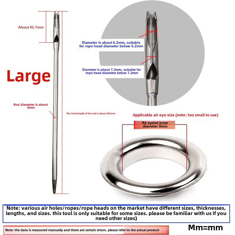 1470★ New pneumatic eye button door rope threading tool, hat waist belt pneumatic eye can wear rope head