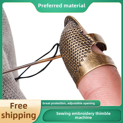 1414★ Thimble finger cover household hand sewing cross stitch thickened adjustment real copper finger guard thimble hoop sewing tool