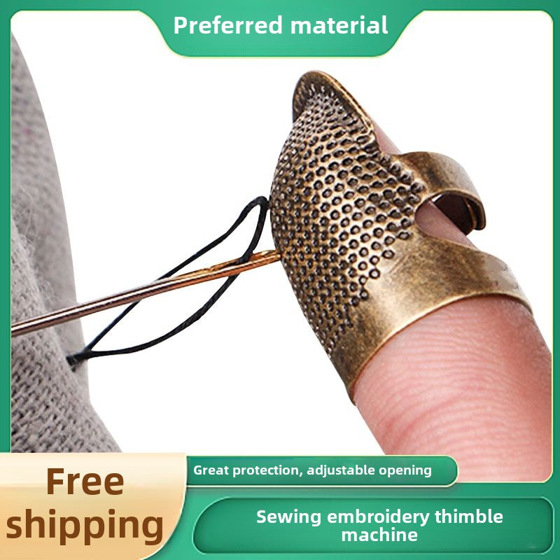 1414★ Thimble finger cover household hand sewing cross stitch thickened adjustment real copper finger guard thimble hoop sewing tool