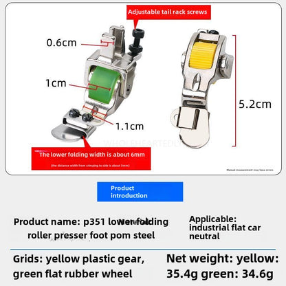 1013★ New T351 down-turned edge roller presser foot turtle shell cap wrinkle-free downward rolled edge premium all-steel flat sewing machine adjustable