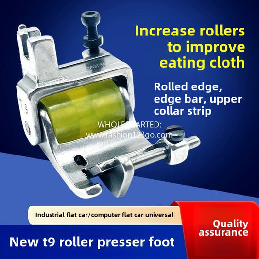 1095★  New T9 hemming roller presser foot width adjustable upper trousers collar shirt flat car does not twist wheel presser foot