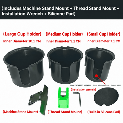 1380★ Sewing Machine Cup Holder, No-Drill Installation, Space-Saving Design, Thickened ABS Plastic.