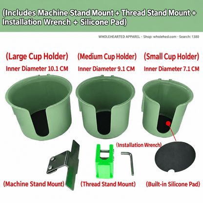 1380★ Sewing Machine Cup Holder, No-Drill Installation, Space-Saving Design, Thickened ABS Plastic.